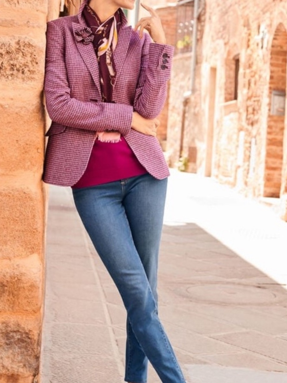 TALBOTS Shetland Wool Pink Grey Burgundy Maroon Houndstooth Blazer Equestrian 8
